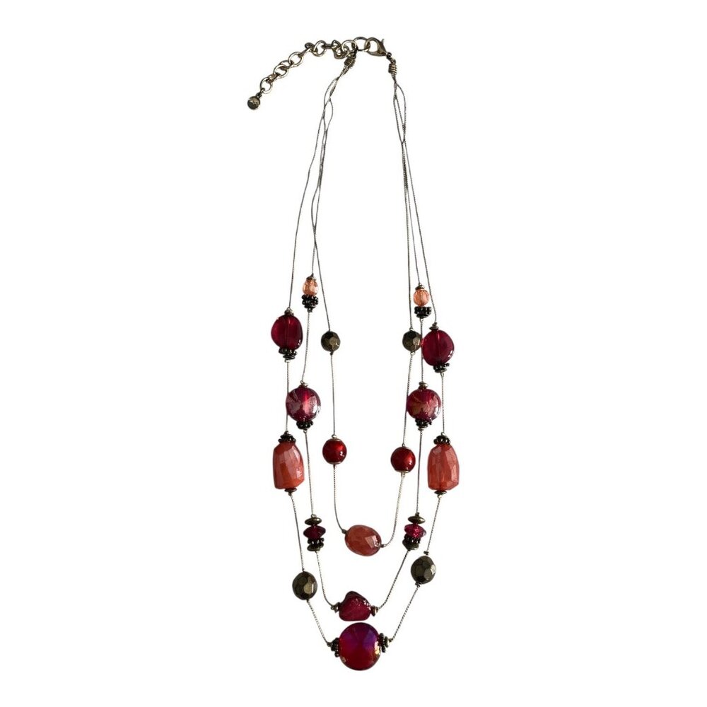 Ruby Rd Multi Strand Beaded Necklace Ruby Red Layered Statement Jewelry - Picture 2 of 5